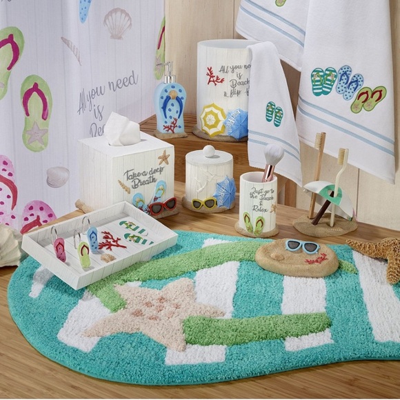 Avanti Flip Flop Cotton Rug NEW Turquoise White Stripe Size Large Coastal Beach - Picture 5 of 9